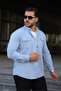 Men's Slim Fit Pocket Basic Long Sleeve B.Blue Denim Shirt - 2