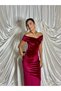 Velvet Long Length Back Slit Women's Special Occasion Vinoire Dress with Drape Neckline - 5