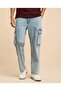 Faded Cargo Jeans with Button Closure - 2