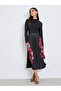 Black Floral Print Pleated Midi Skirt