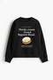 Baguette Bread Printed Hoodless Relaxed Fit Women's Black Sweatshirt