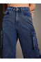 Women Blue Washed Multi Pocket Straight Jeans - 4