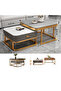 Light luxury modern simple round small apartment rock plate coffee table 70cm Grey&White&Gold - 2
