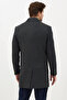 Vivaldo Men's Khaki-Navy Blue Self-Patterned Jacket Collar Slim Fit Cashmere Coat - 8