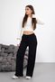 Women's Waist Tie Wide Leg Corded Fabric Knitwear Trousers - 3