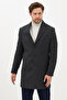 Vivaldo Men's Khaki-Navy Blue Self-Patterned Jacket Collar Slim Fit Cashmere Coat - 5