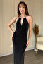 Slit Glitter Dress with Back Detail and Adjustable Neckline