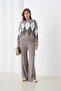 Women's Taupe Crew Neck Diamond Patterned Sweater Pants Knit Top and Bottom Set - 4