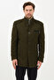 Ettore Men's Khaki Self-Patterned Thick Sports Cashmere Coat with Mock Neck Pocket Details - 8
