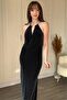 Slit Glitter Dress with Back Detail and Adjustable Neckline - 4