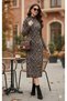 New Season Trend Lines Women's Patterned Midi Length Dress Turtleneck Elegance - 3