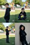Boys and Girls Black Color Hooded Zippered Sweatshirt - 4