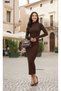 New Season Trend Lines Women's Patterned Midi Length Dress Turtleneck Elegance