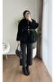 Women's Button Detailed Belted New Season Thai Feather Jacket - Black - 3