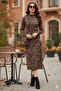 New Season Modern Style Patterned Midi Dress Women's Long Sleeve Turtleneck
