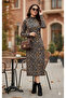 New Season Eye-Catching Patterned Women's Midi Dress Turtleneck Long Sleeve - 3