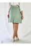 High Waist Knee-Length Water Green Velvet Twill Fabric A-Line Skirt - 6