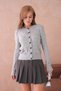 Women's Crew Neck Button Detail Hair Knit Soft Textured Knitwear Cardigan