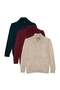 Men's 3-Pack Emerald Green-Burgundy-Green Slim Fit Slim Fit Zip-Up Mock Neck Sweater Sweater