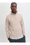 Men's Half Zipper Mock Neck Beige Knitted Sweater - 12278937 - 2