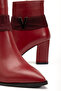 Burgundy Pointed Toe Genuine Leather Boots Thick Heel Fuzzy Sole Stylish Comfortable - 4