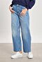 Women's Balloon Jean Pants with Stitching Detail - Blue - 2