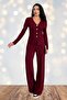 Women's Corded Fabric Fabric Relaxed Fit Two Piece Set – Button up Blouse & Wide Leg Pants 10145 - 5