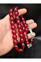 Special Large Model Red Color Barrel Cut Powder Amber Prayer Beads - 2