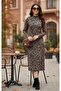 Women's Long Sleeve Turtleneck Leopard Print Midi Dress - 3