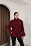 Burgundy Women's Cashmere Mock Neck Buttoned Front Belted Epaulette Coat. 1209 - 7