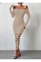 Women's Madonna Collar Long Sleeve Laser Flower Cut Detailed Long Imported Crepe Dress - 2