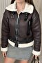 Women's Fur Detailed Belted Leather Coat - Winter Biker Plush Lined Leather Jacket
