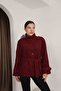 Burgundy Women's Cashmere Mock Neck Buttoned Front Belted Epaulette Coat. 1209 - 4