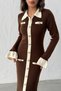 Women's Brown Stylish Knit Dress with Button and Sleeve Detail - 6