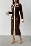 Women's Brown Stylish Knit Dress with Button and Sleeve Detail - 7