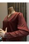Women's Middle-Aged and Older Knitwear V-Neck Stone Tile Mother Combed Cotton Blouse - 3