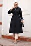 Women's Black Raincoat Trench Coat Transitional Adjustable Waist Hooded Hijab – Sports & Casual Cap - 3