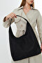 Black Suede Look Women's Shoulder Bag: Stylish and Spacious Everyday Bag Models - 5