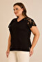 Women's Plus Size Shoulder Flower Guipure Low-Cut V-Neck Raglan Short Sleeve Viscose Stretchy Blouse - 6