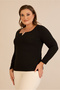 Women's Plus Size Square V Hollow Neck Metal Accessory Long Sleeve Stretchy Crepe Blouse - 7