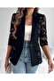 Women’s Lace Three-Quarter Sleeve Button Pocketed Satin Fabric Jacket