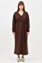 V-Neck Long Sweatshirt Brown - 2