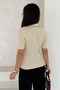 Women's Beige Lace-Like Knit Polo Neck Slim Knitwear Blouse Short Sleeve Standard Size - 7