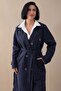 Navy Blue Trench Coat with Cross Pocket Detail - 2