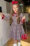 Girls' Dress with Ruffled Collar and Sleeves, Button-Down Front and Plaid Details in Red - 6