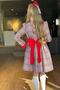 Girls' Dress with Ruffled Collar and Sleeves, Button-Down Front and Plaid Details in Red - 5