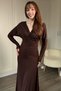 V-Neck Back Detailed Long Elegant Brown Dress