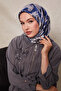 وشاح حريري منقوش - نيلي - 2