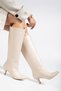 Syt-2025 Beige Wrinkled Patent Leather Daily Women's Boots - 3