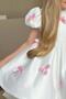 Girls' Balloon Sleeve Pink Ribbon Detailed Lined Satin Evening Dress - 5